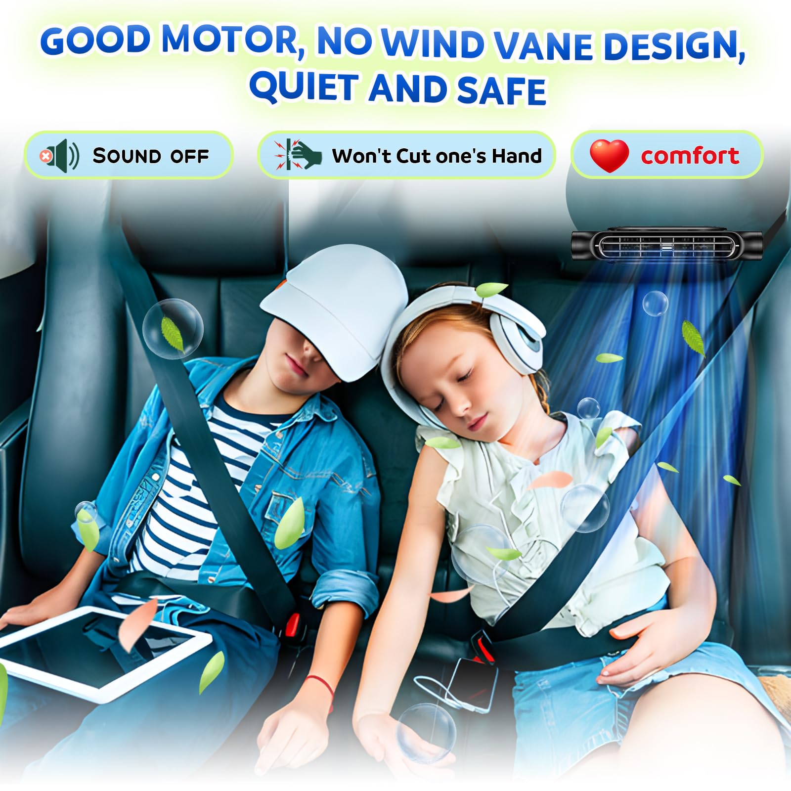 Black USB car seat cooling fan 3-speed — view 5