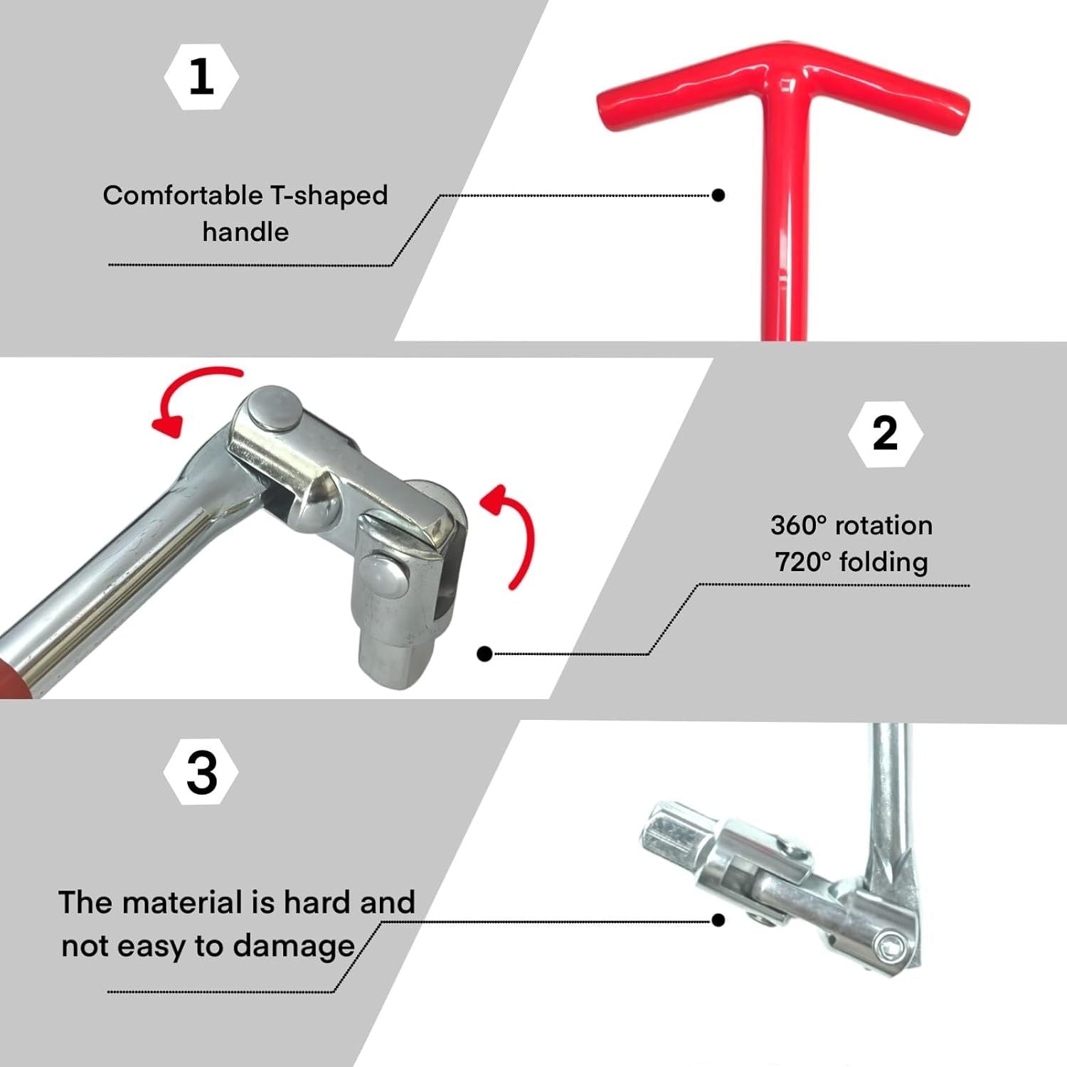 Universal T-handle spark plug wrench set — view 5