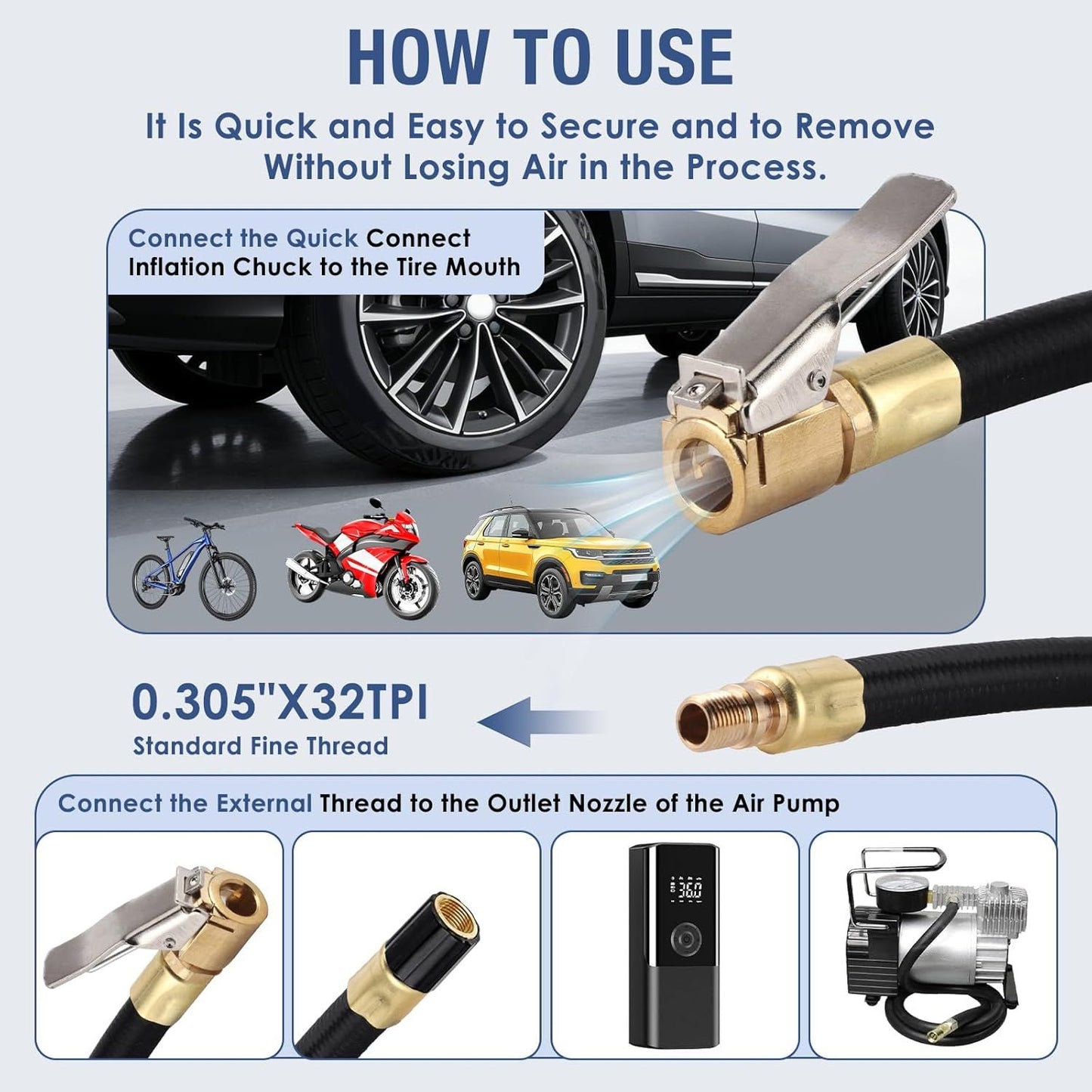 2PCS Tyre Inflator Extension Hose with Quick — view 3
