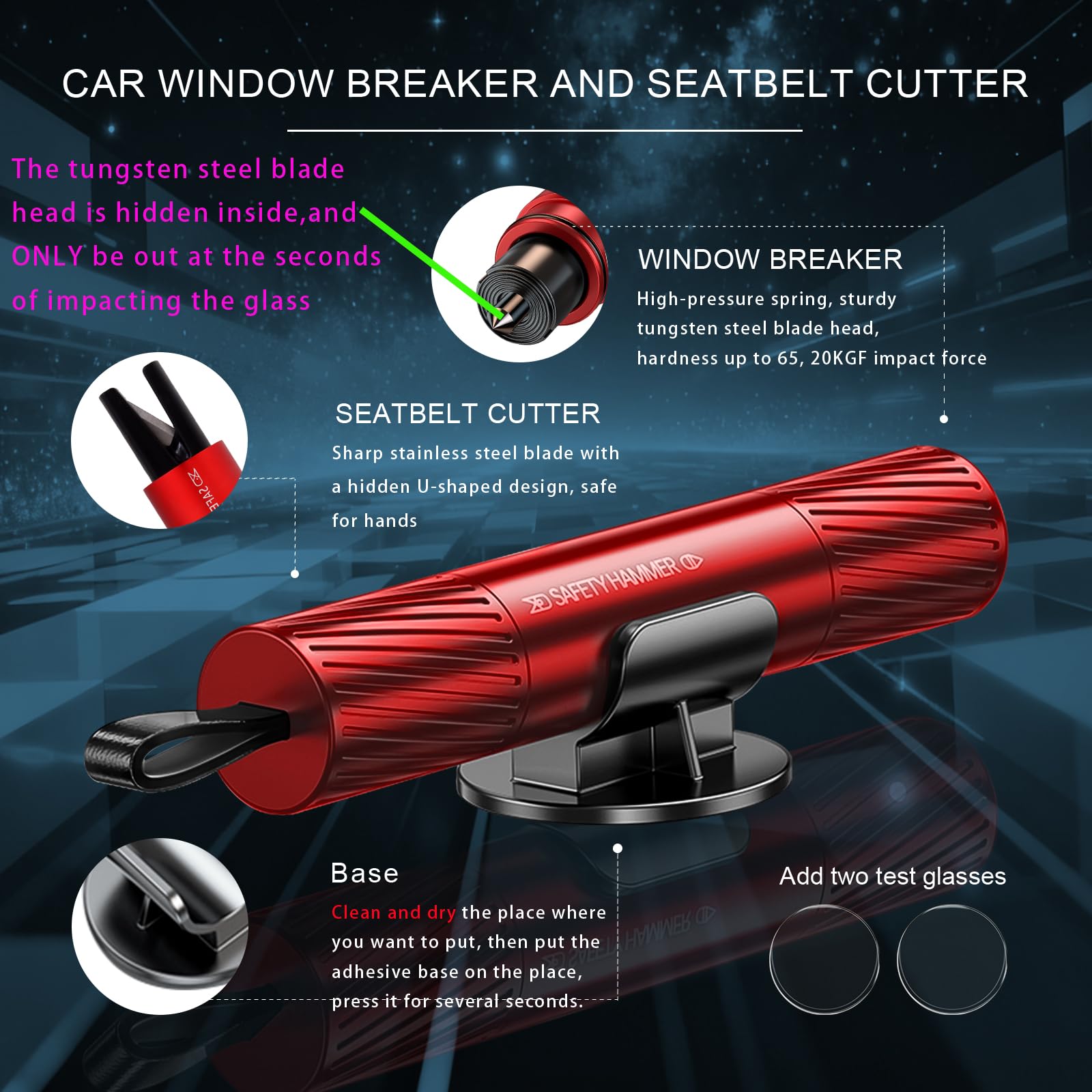 2-pack car emergency safety hammer — view 3