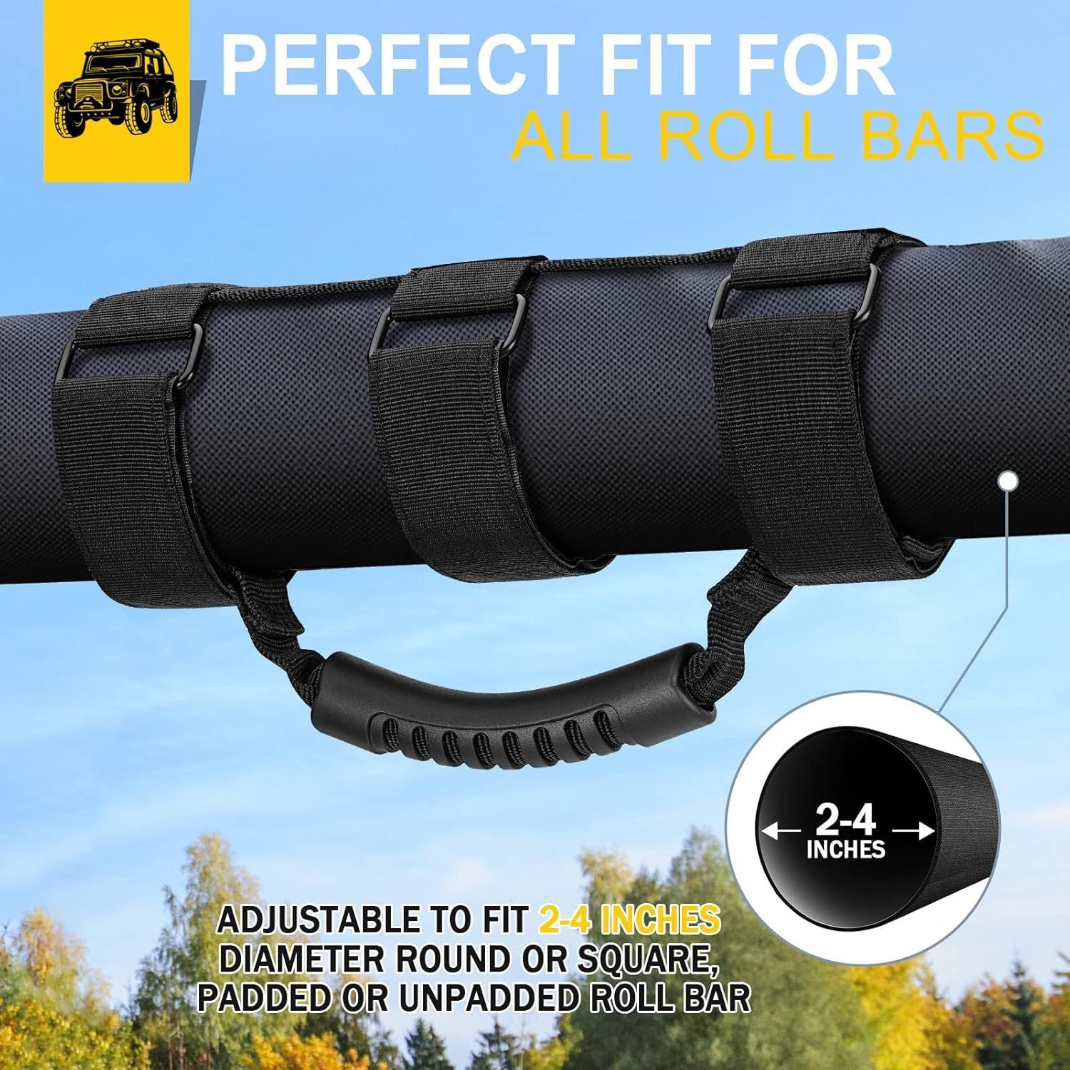 2-pack roll bar grab handles for Jeep black — view 7