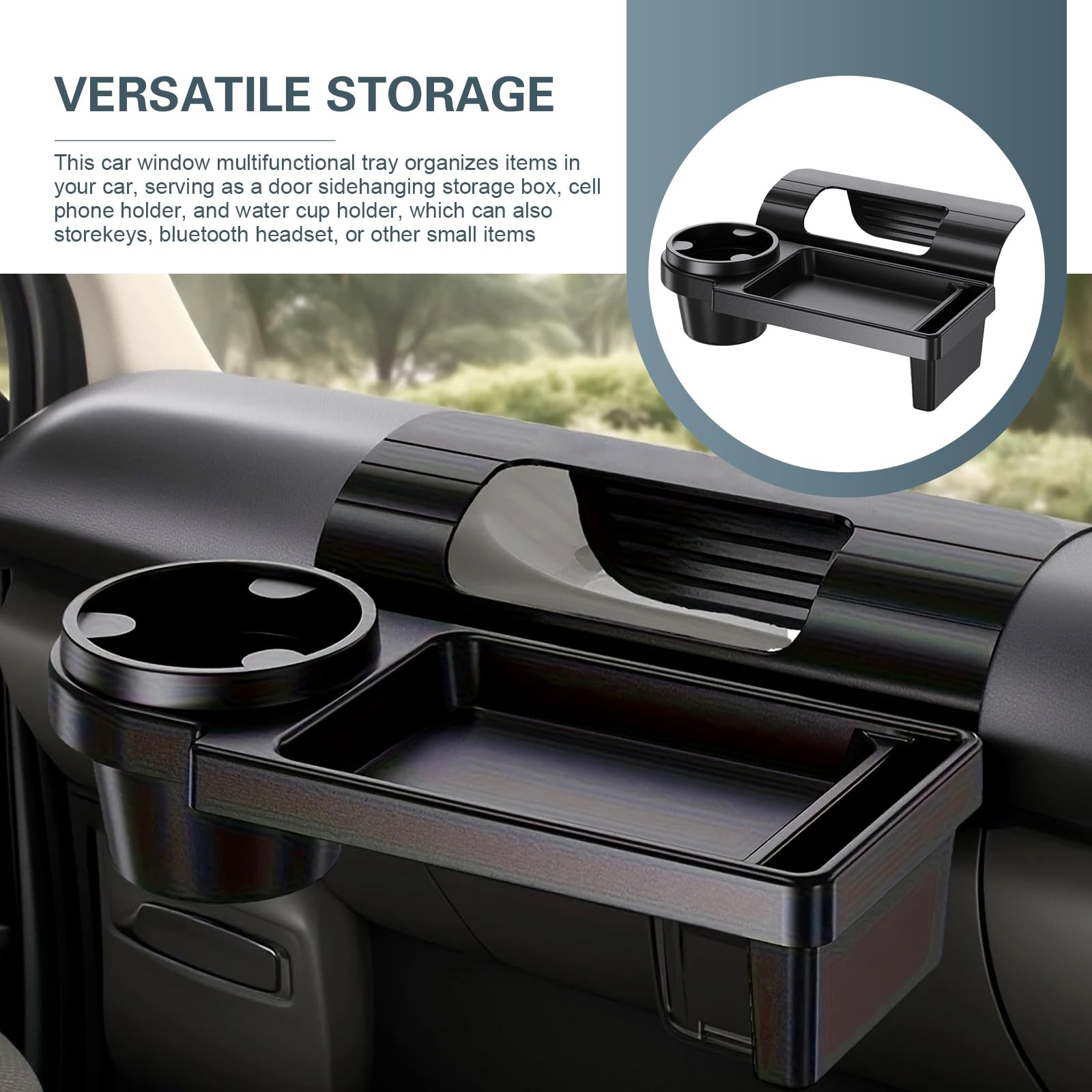 Universal car window organiser with cup holder — view 7