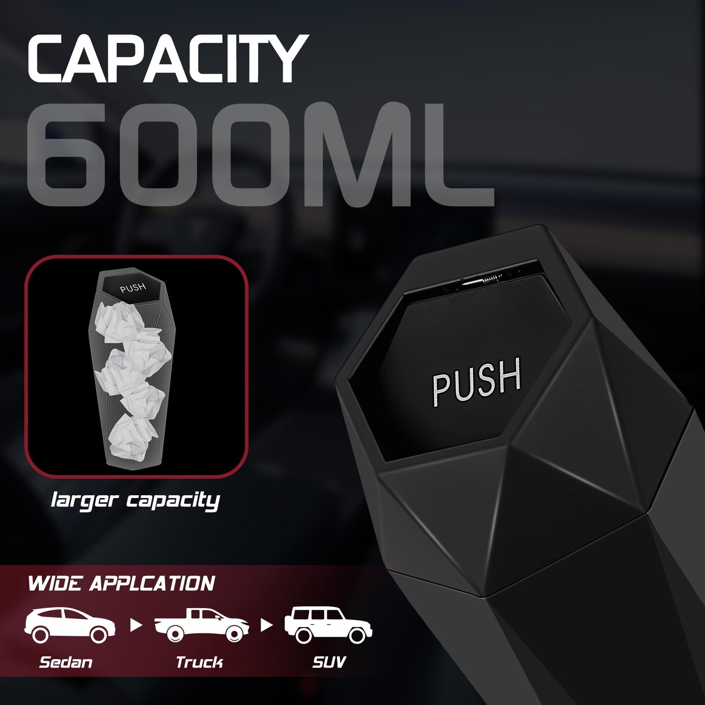 Push-top car trash can 600mL — view 4