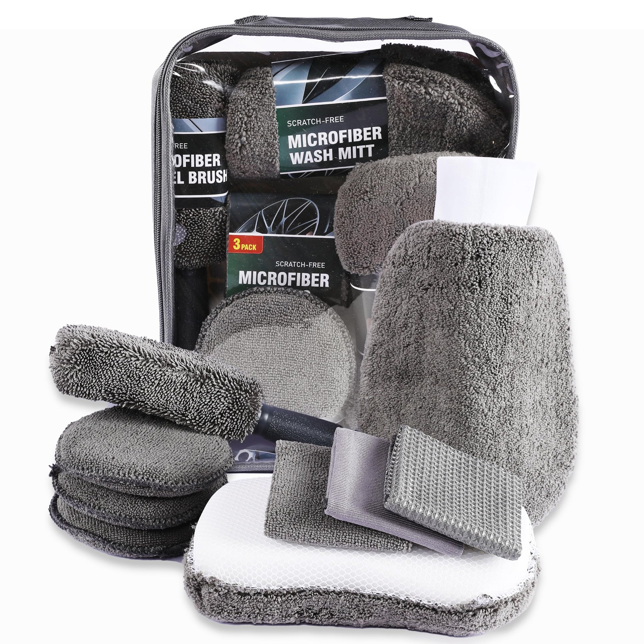 9-piece car cleaning detailing kit grey — view 2