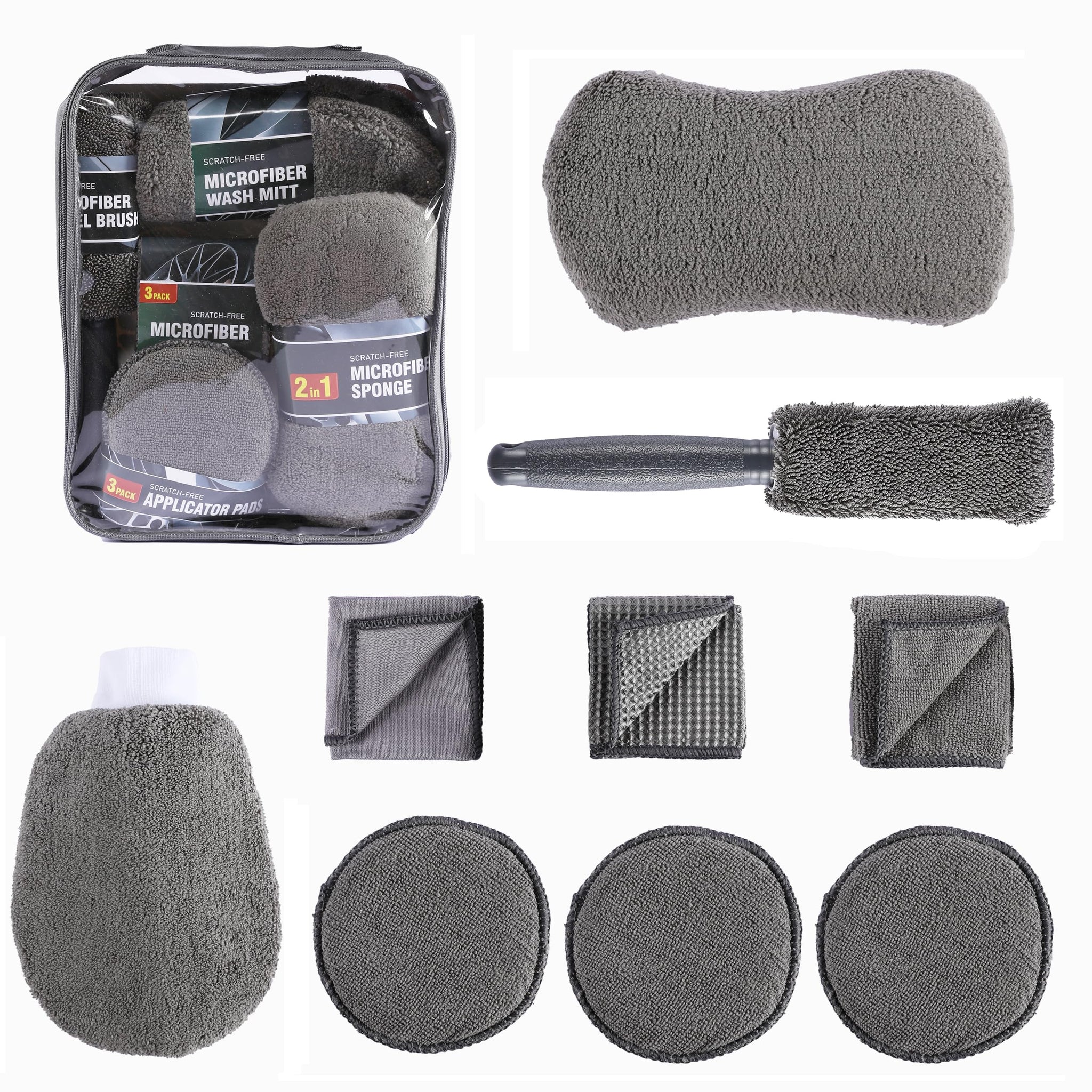 9-piece car cleaning detailing kit grey — view 3