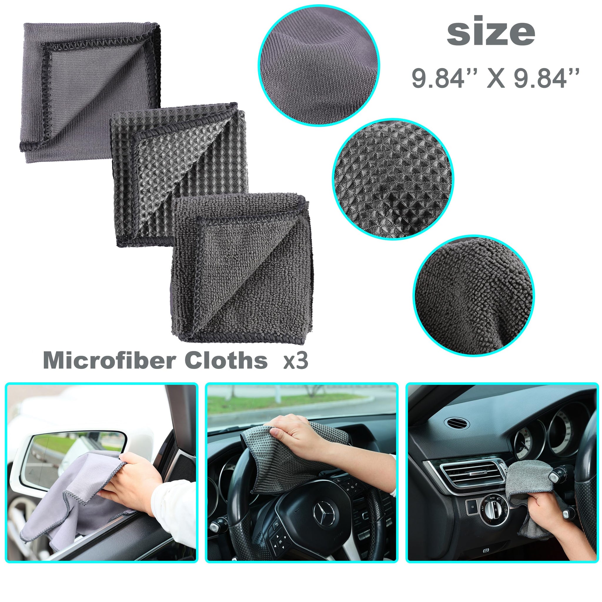 9-piece car cleaning detailing kit grey — view 7