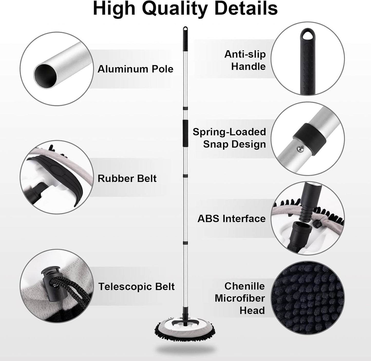 Telescopic Car Cleaning Mop with 4-Section Aluminium — view 5