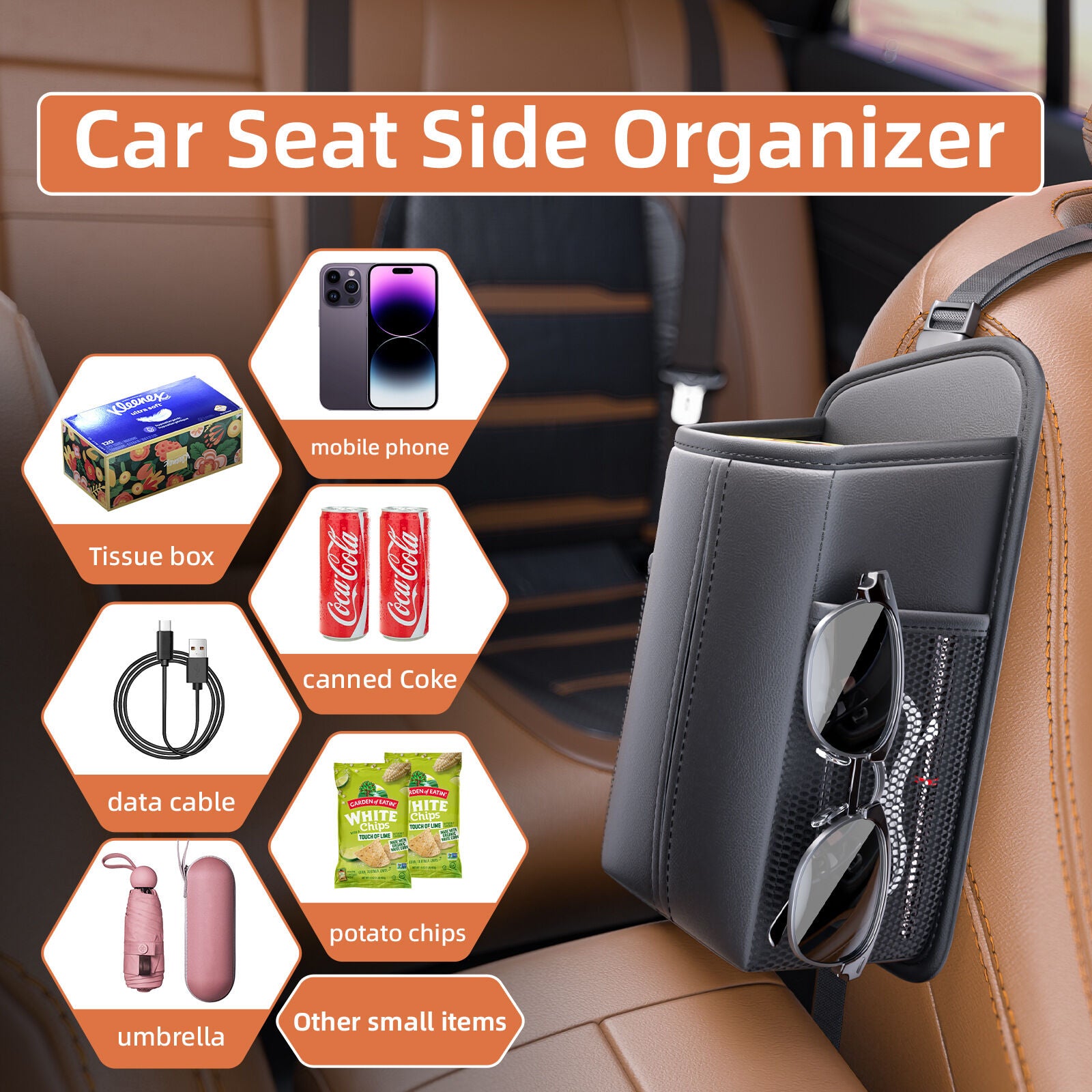 Car seat side-mount storage organiser black — view 7