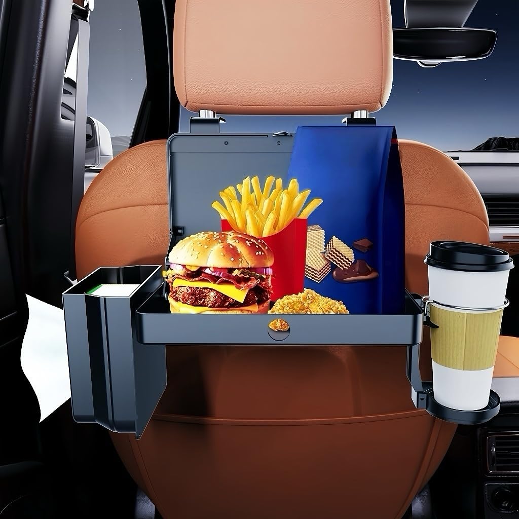 Foldable car backseat tray table, black — view 2