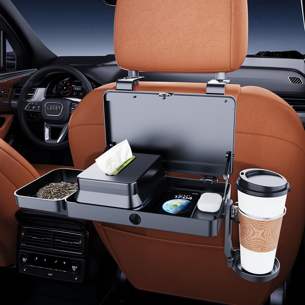 Foldable car backseat tray table, black — view 4