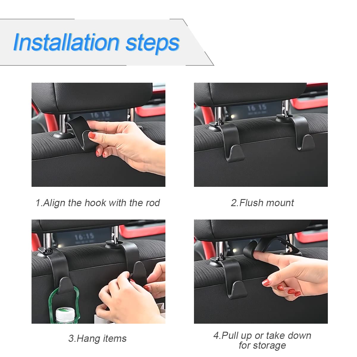 4-pack car headrest hooks — view 5