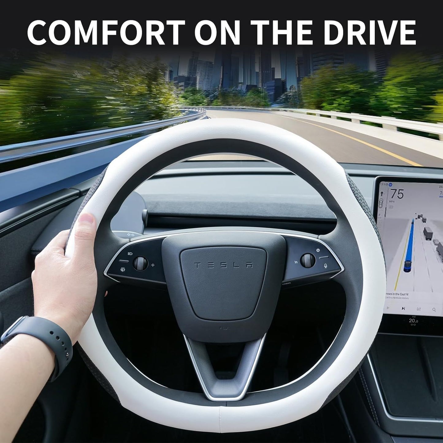 Premium Nappa-Style Steering Wheel Cover for Tesla — view 4