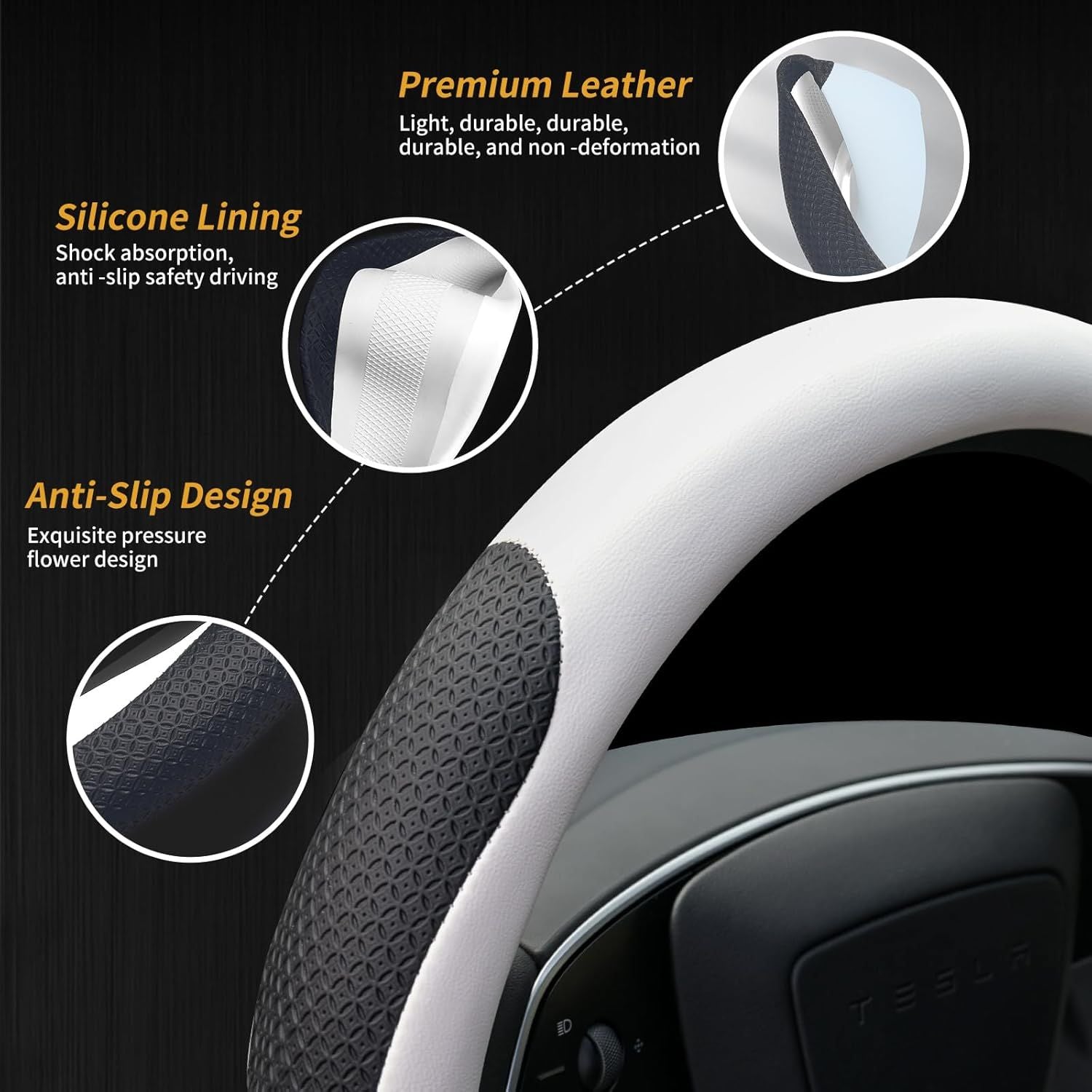 Premium Nappa-Style Steering Wheel Cover for Tesla — view 6
