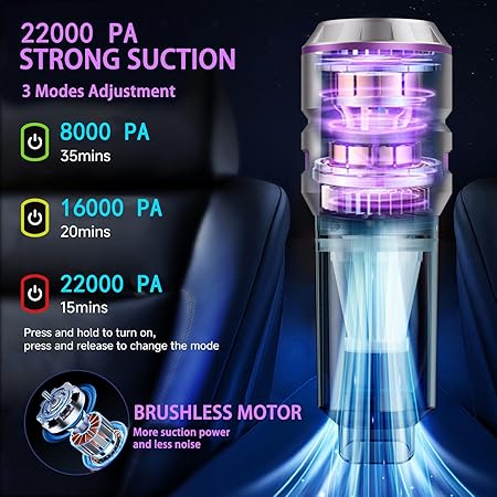 Car vacuum cleaner 19000PA handheld purple — view 7