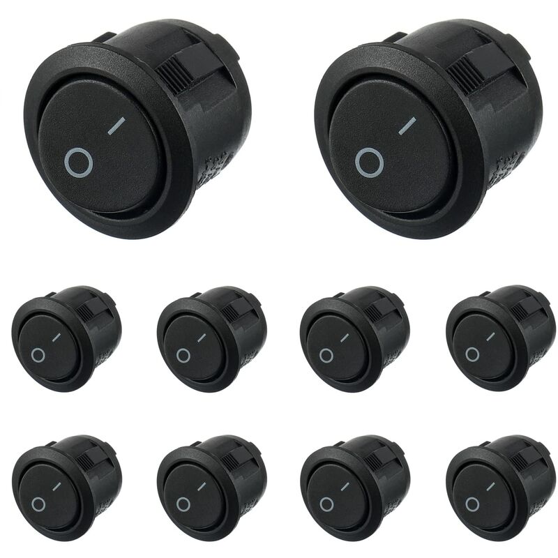 SPST rocker switches 2 pin 10pcs black round — view 2
