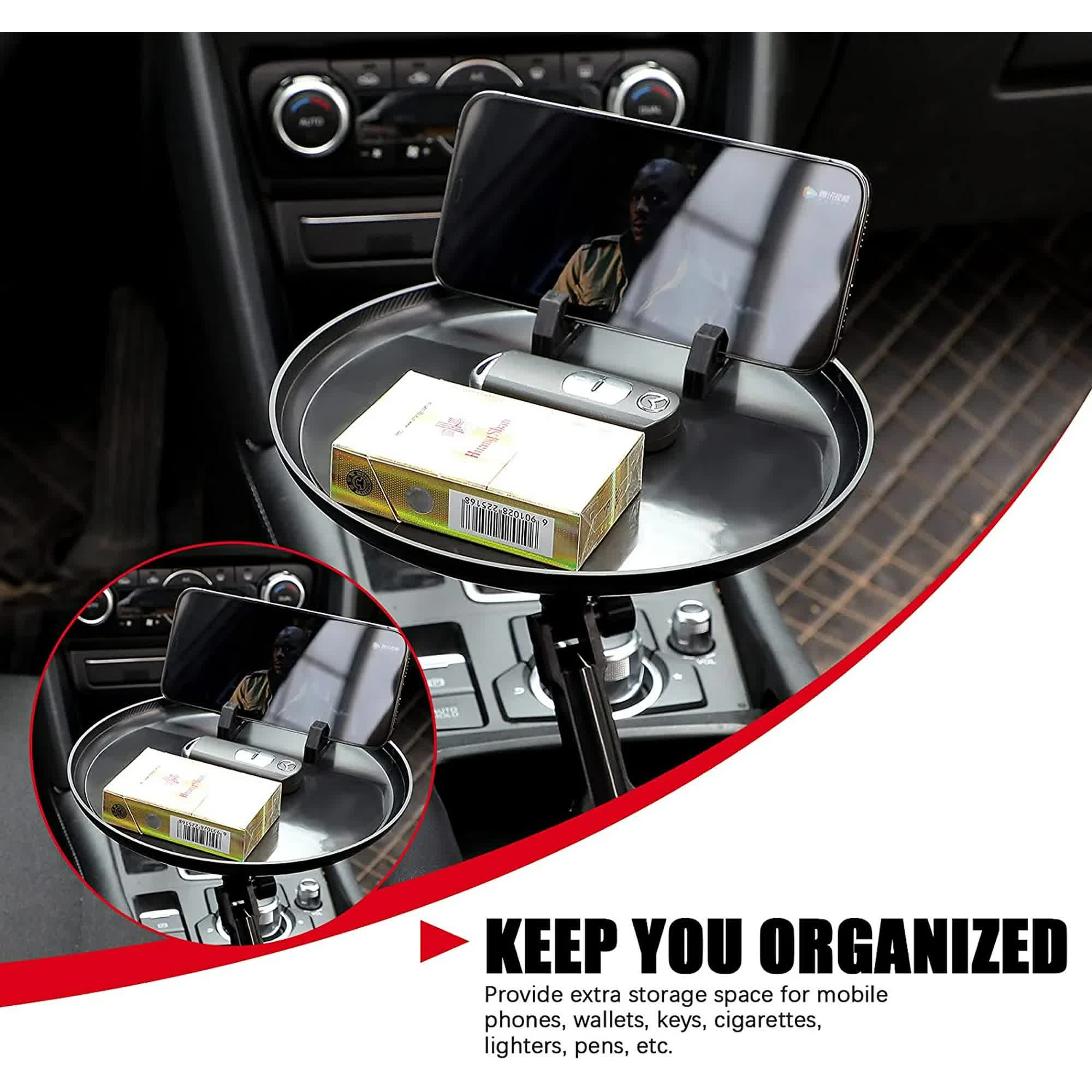 Car cup holder tray table with phone slot — view 3