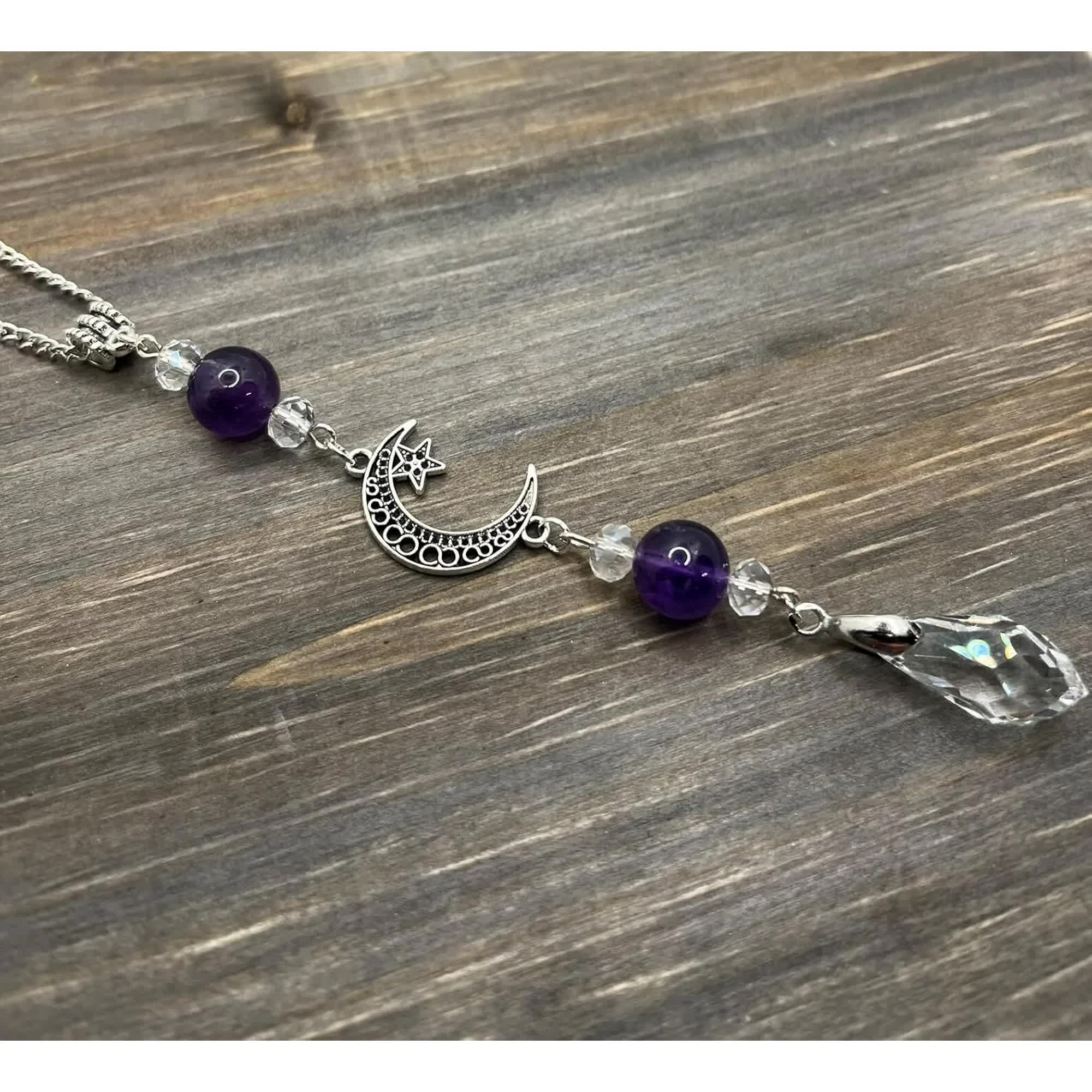 Moon and star amethyst car mirror charm — view 3