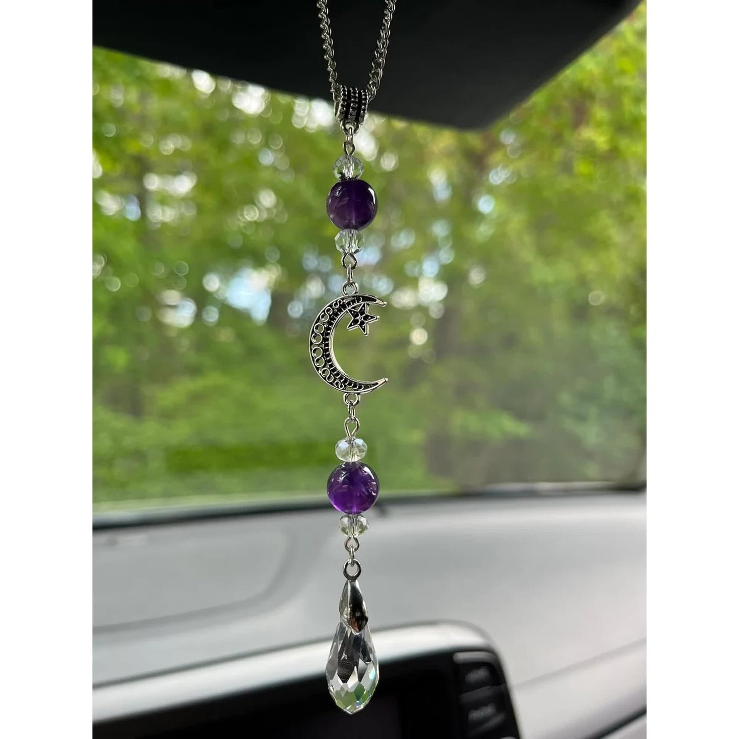 Moon and star amethyst car mirror charm — view 4
