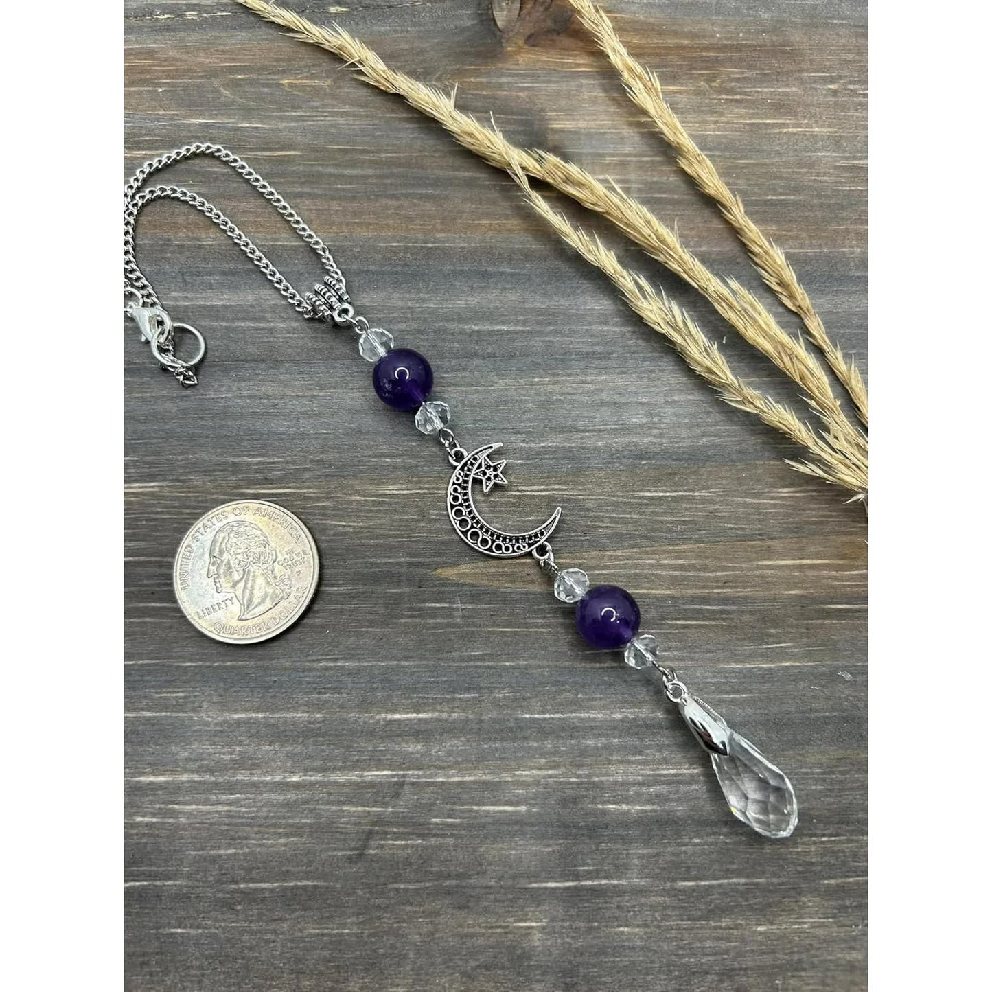 Moon and star amethyst car mirror charm — view 5