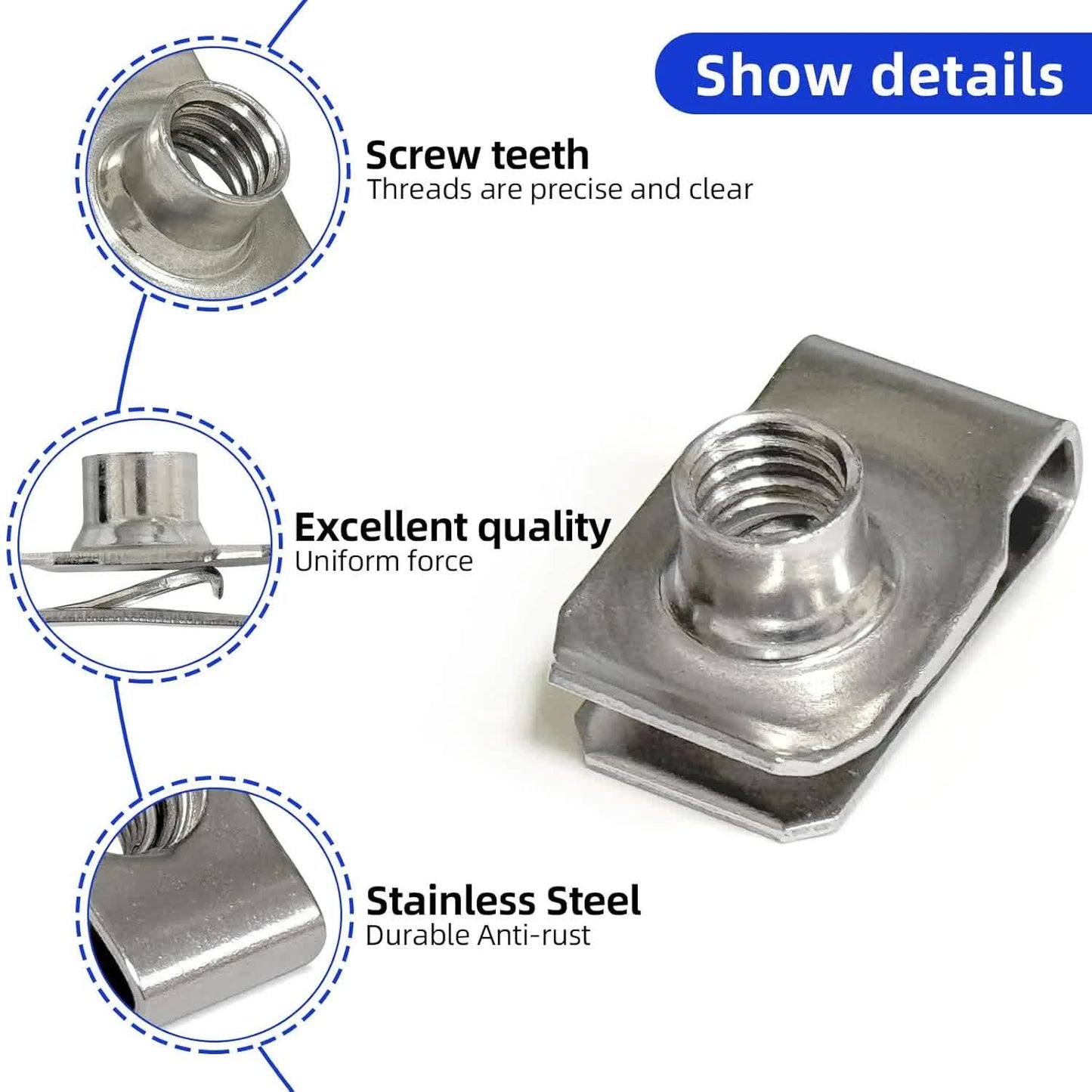 1/4-20 U-style clip-on nuts pack of 20 — view 5