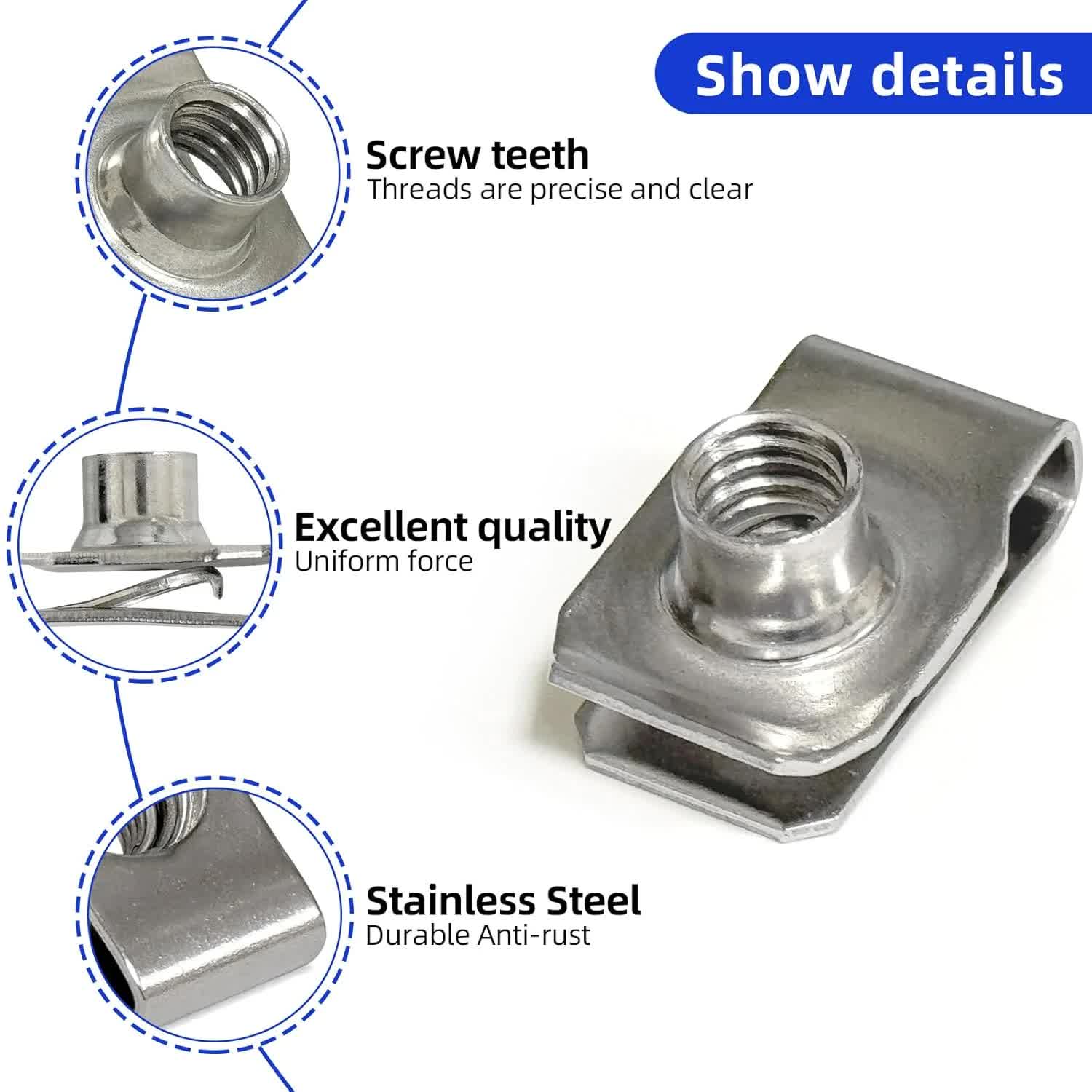 1/4-20 U-style clip-on nuts pack of 20 — view 5