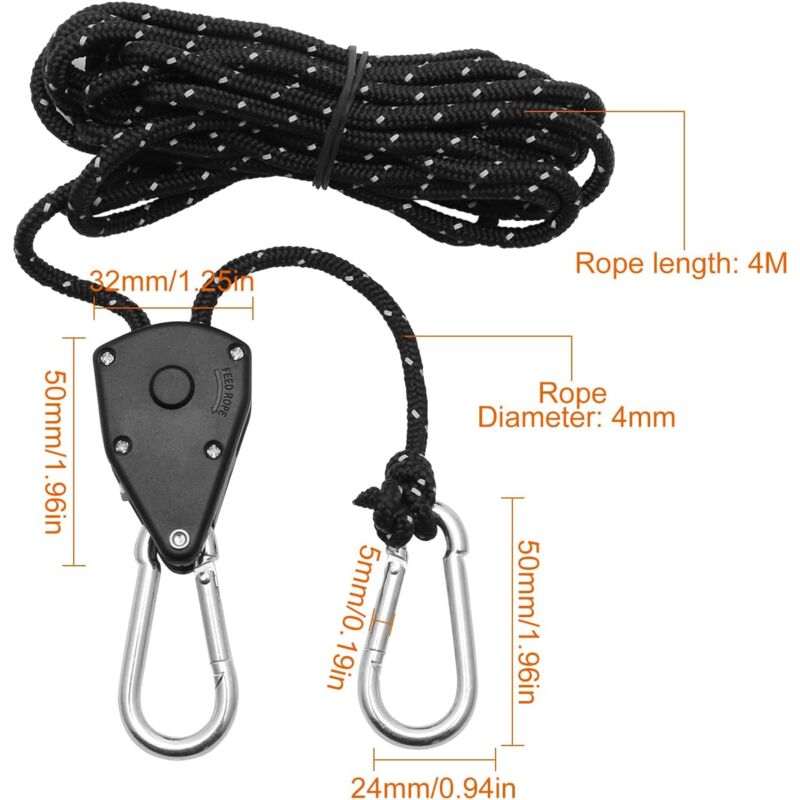 2 pcs 4m adjustable ratchet rope pulley — view 3