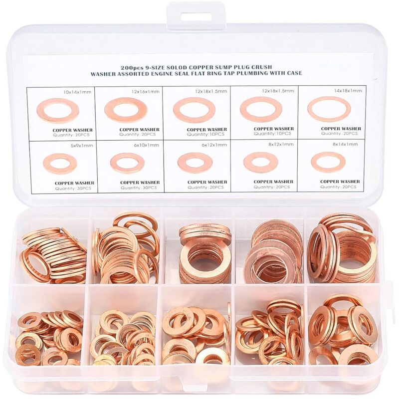 200 pcs copper flat washers M5 to M14 — view 2