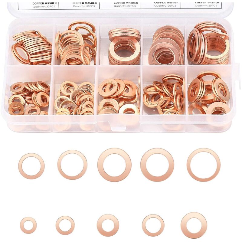 200 pcs copper flat washers M5 to M14 — view 3