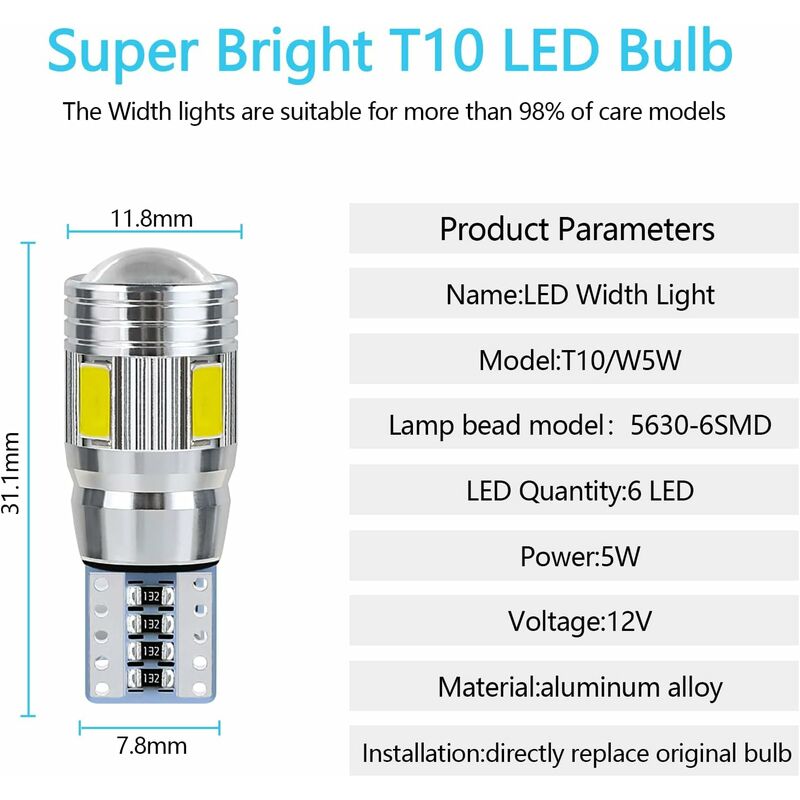T10 W5W LED Bulb Car Interior — view 3