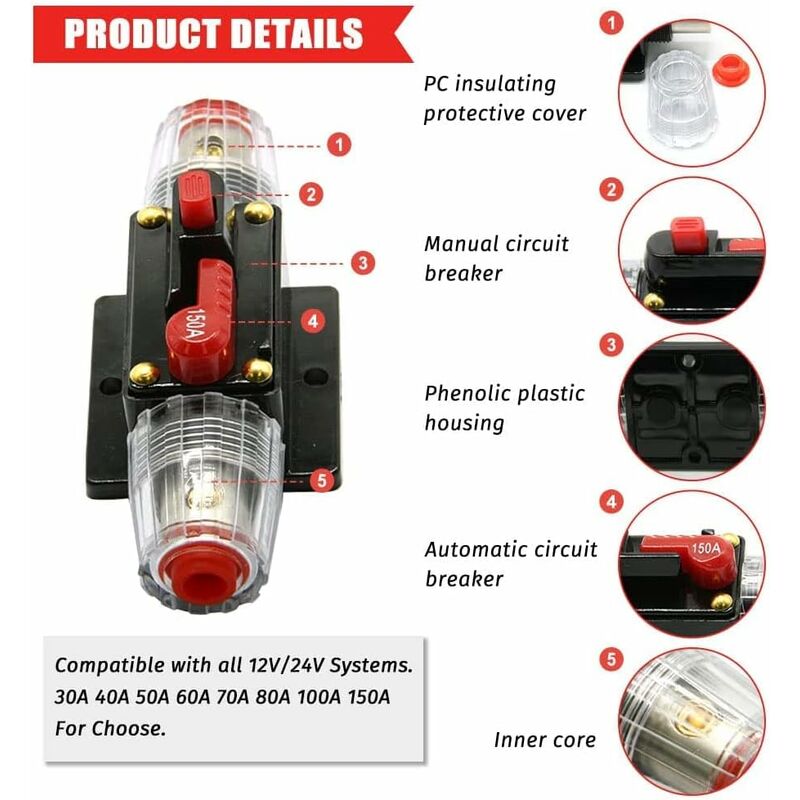 Inline car circuit breaker fuse manual reset — view 5