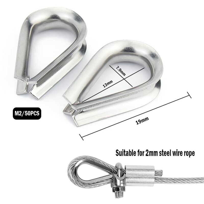 50 pcs M2 stainless steel wire rope thimbles — view 4