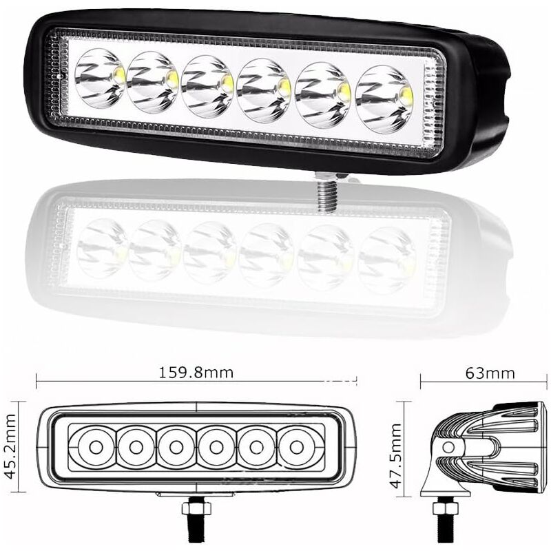 2 x 6 inch 18W LED work light bar — view 4