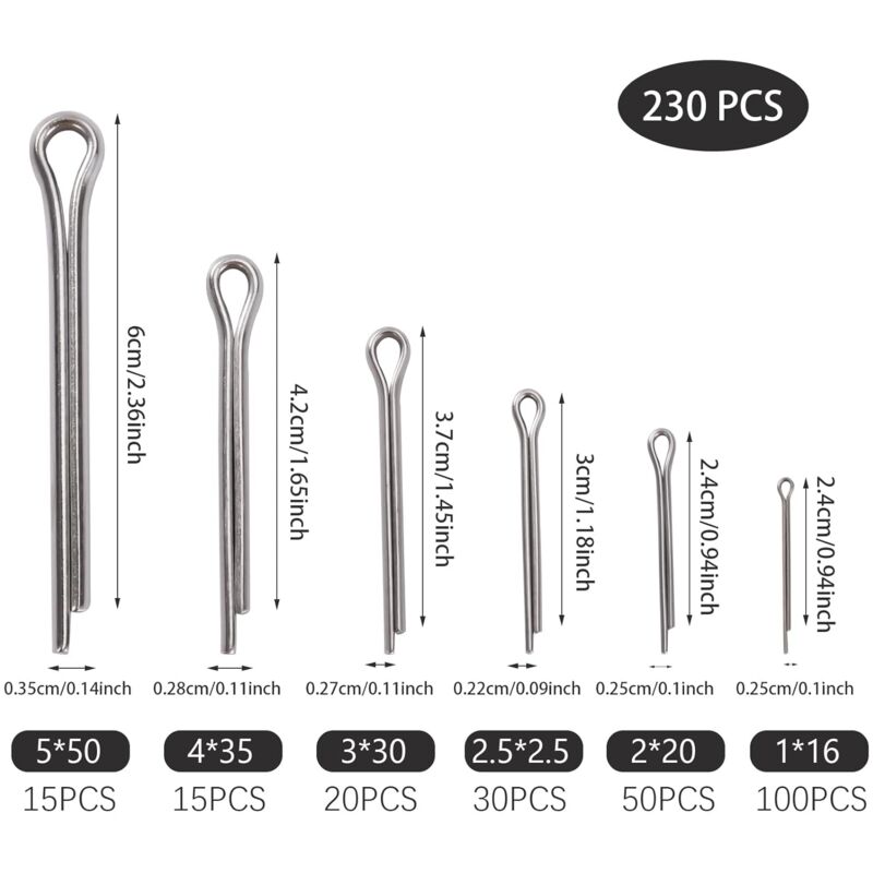230 pcs Stainless Steel Cotter Pins — view 3
