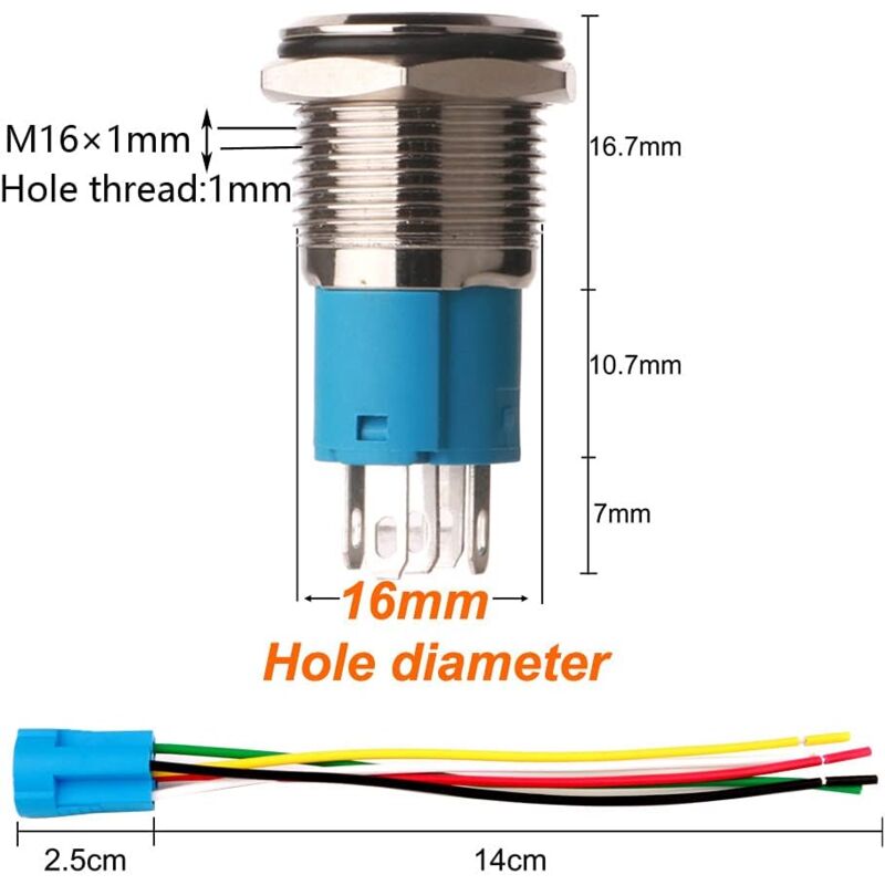 12V-24V/5A 16Mm Pre-Wired Momentary Horn Push — view 3