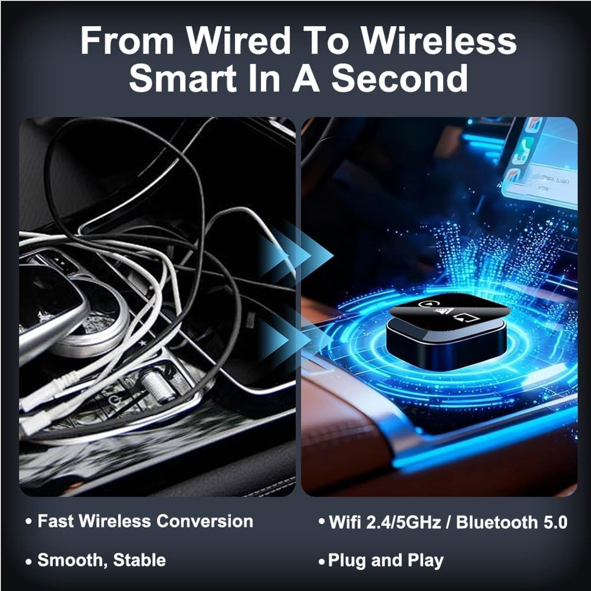 3-in-1 wireless CarPlay mirror link adapter — view 3