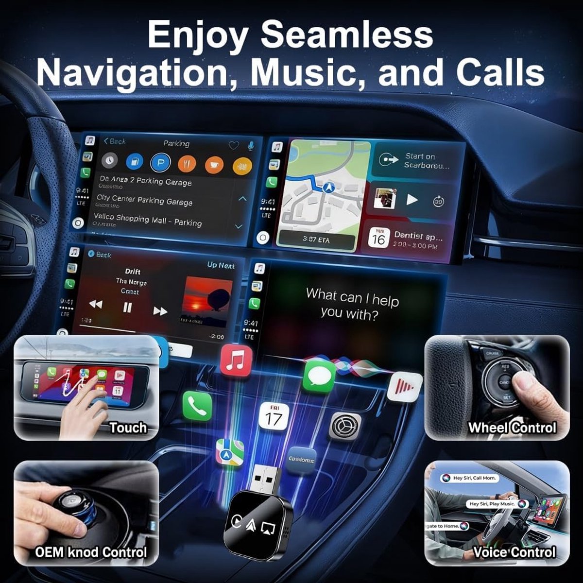3-in-1 wireless CarPlay mirror link adapter — view 5