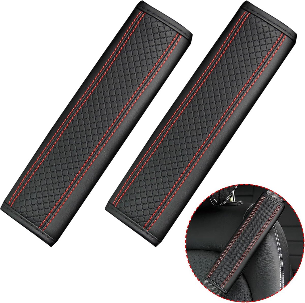 Seat belt protectors black and red 2 pack — view 2