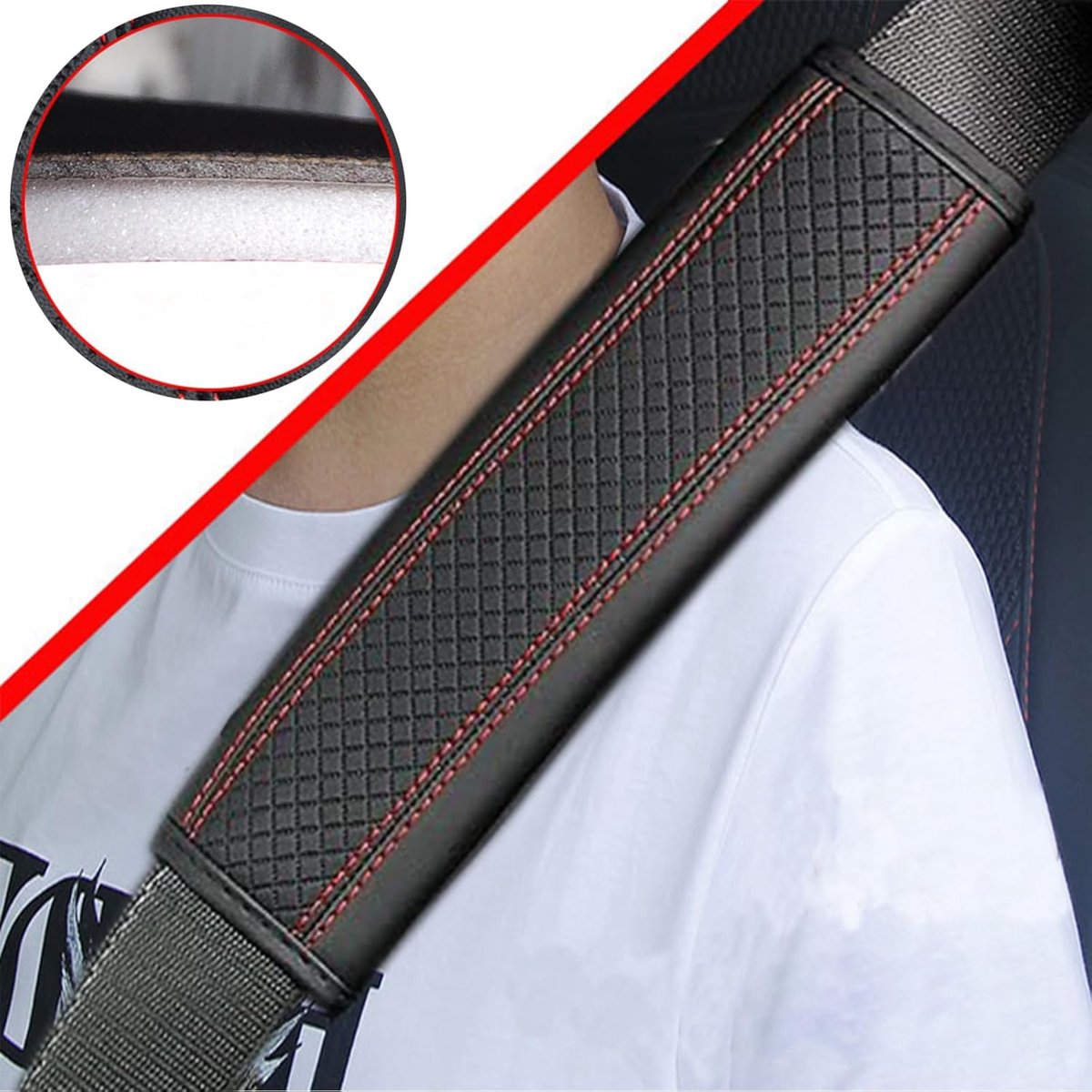Seat belt protectors black and red 2 pack — view 3
