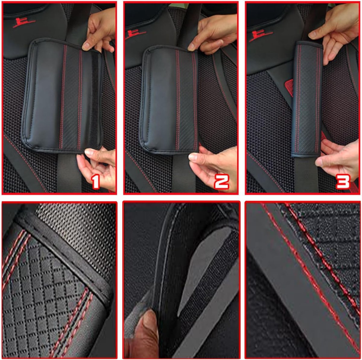 Seat belt protectors black and red 2 pack — view 5