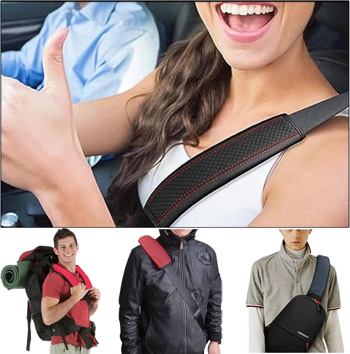 Seat belt protectors black and red 2 pack — view 6