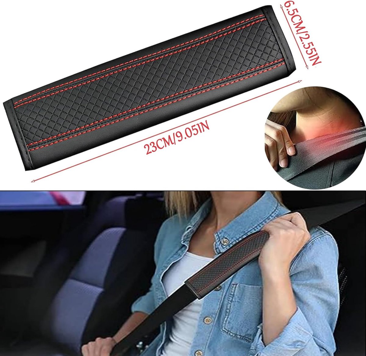 Seat belt protectors black and red 2 pack — view 7