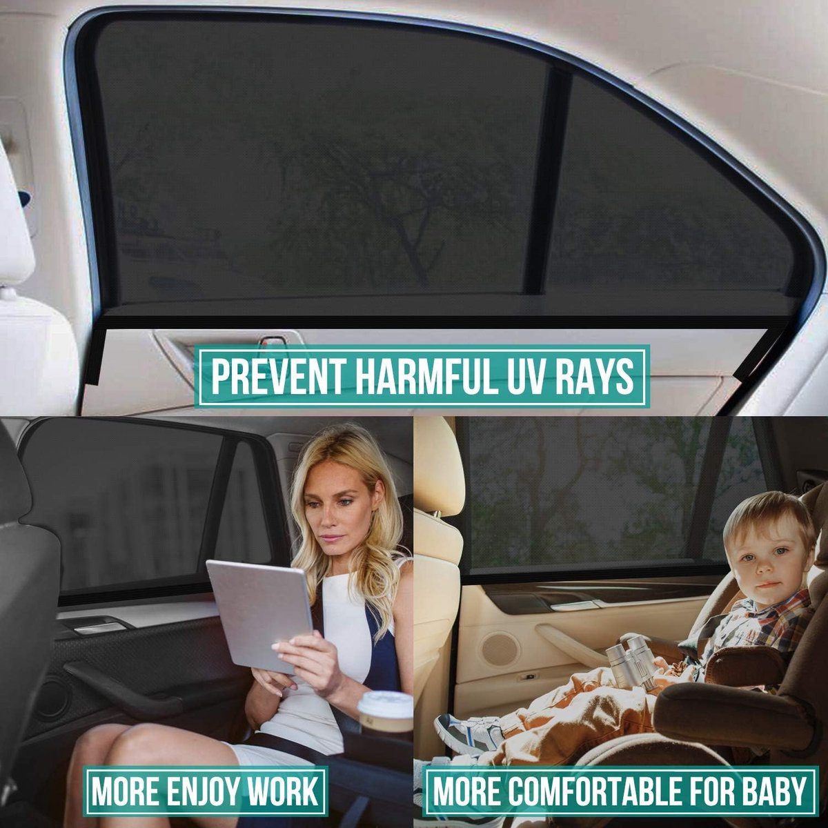 Car windshield sunshades set of 2 black — view 3