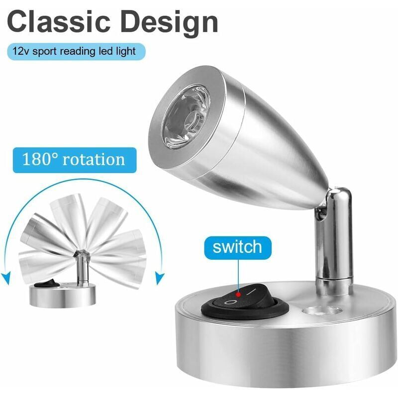 2-pack 12V LED spot reading lights silver — view 3