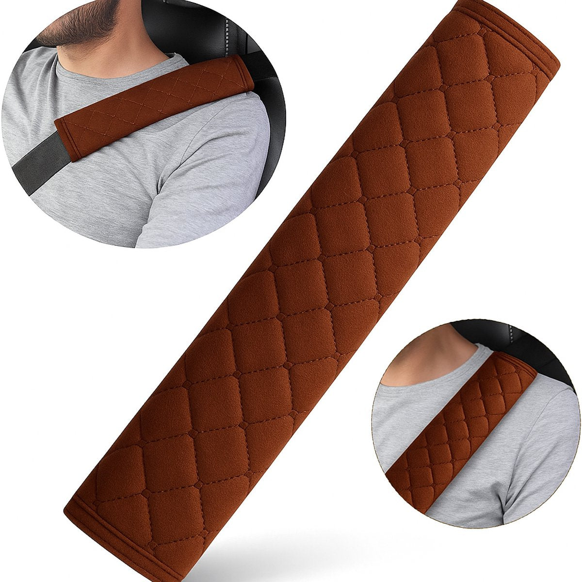 Luxury car seatbelt cover cushion brown — view 2