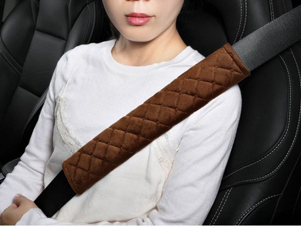 Luxury car seatbelt cover cushion brown — view 4
