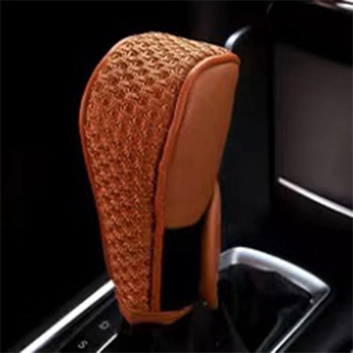 PU leather car gear shift cover brown — view 2