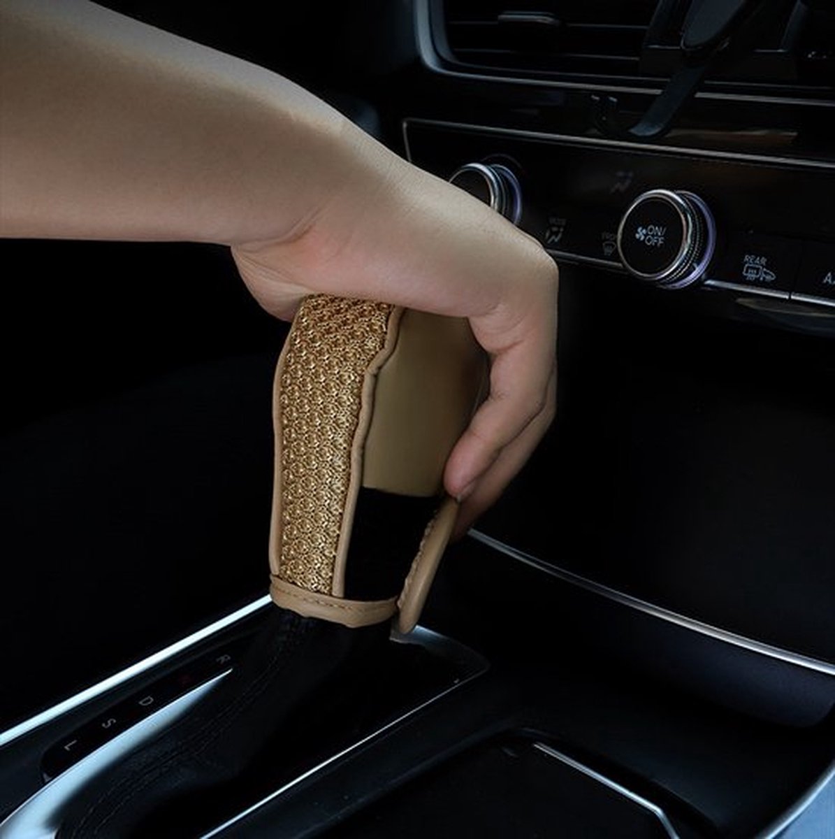 PU leather car gear shift cover brown — view 4