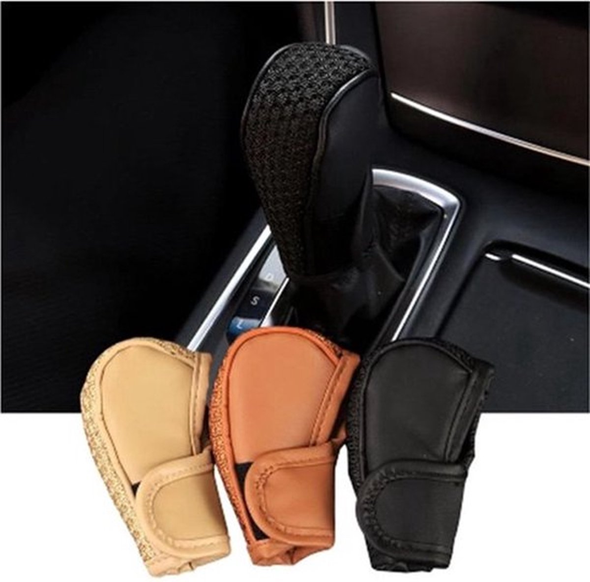 PU leather car gear shift cover brown — view 6