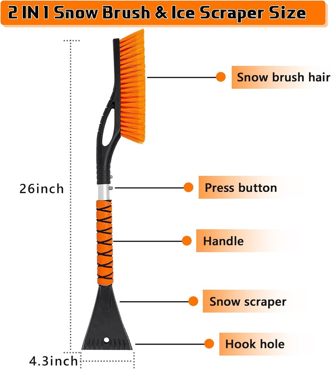 2-in-1 snow brush ice scraper 27 inch — view 3