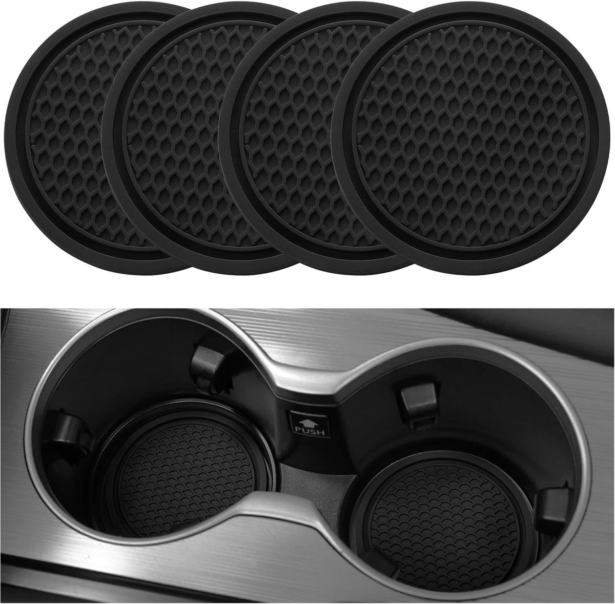 Universal non-slip car coasters black 4 pack — view 2